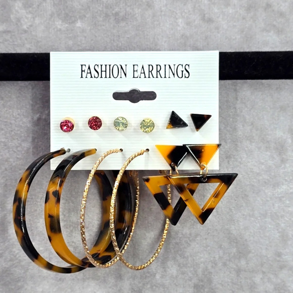 Brown Gold Hoop Stud Dangle Set Six Earrings Fashion Boho Retro Jewelry JB2-16 - Picture 1 of 3